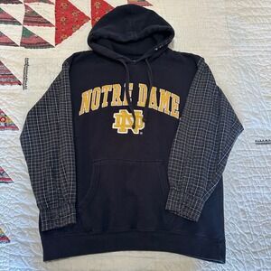 Blue 84 Notre Dame Hoodie Navy Plaid Reworked Custom L